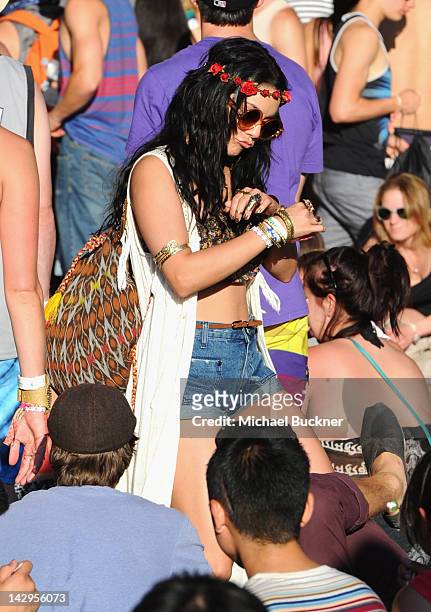 Actress Vanessa Hudgens attends Day 3 of the 2012 Coachella Valley Music & Arts Festival held at the Empire Polo Club on April 15, 2012 in Indio,...