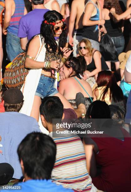 Actress Vanessa Hudgens and Austin Butler attend Day 3 of the 2012 Coachella Valley Music & Arts Festival held at the Empire Polo Club on April 15,...