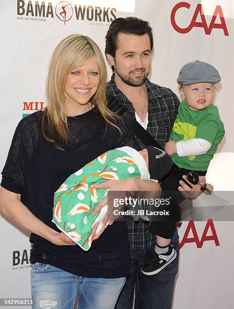 Kaitlin Olson, Rob McElhenney and Leo Grey McElhnney arrive at the 3rd Annual Milk And Bookies Story Time Celebration at Skirball Cultural Center on...