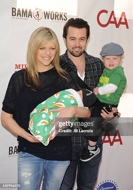 Kaitlin Olson, Rob McElhenney and Leo Grey McElhnney arrive at the 3rd Annual Milk And Bookies Story Time Celebration at Skirball Cultural Center on...