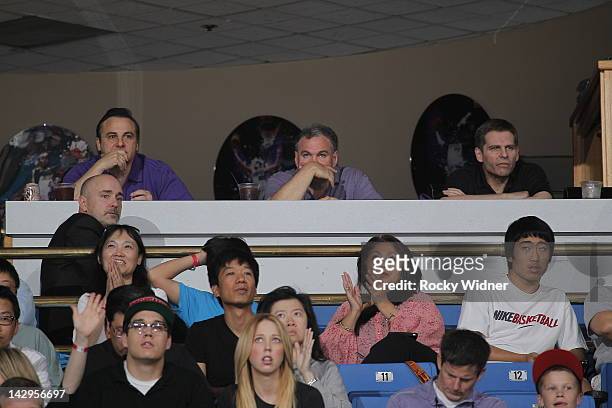 Gavin and Joe Maloof , owners of the Sacramento Kings, watch as their team takes on the Portland Trail Blazers on April 15, 2012 at Power Balance...