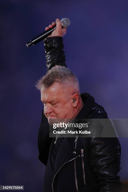 Jimmy Barnes performs ahead of the 2022 NRL Grand Final match between the Penrith Panthers and the Parramatta Eels at Accor Stadium on October 02 in...