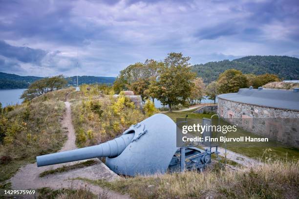 old canon at oscarsborg fortress in norway - finn bjurvoll stockfoto's en -beelden