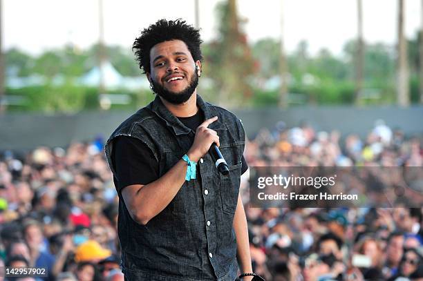 The Weeknd performs during Day 3 of the 2012 Coachella Valley Music & Arts Festival held at the Empire Polo Club on April 15, 2012 in Indio,...