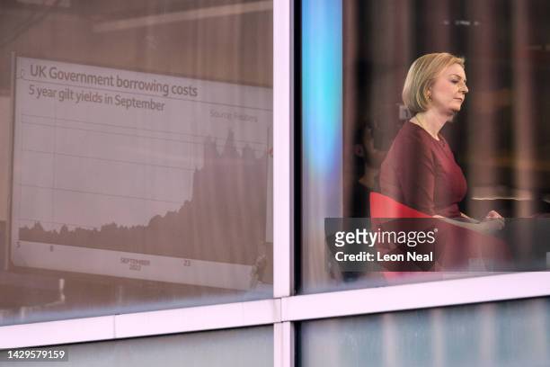 Prime Minister Liz Truss is interviewed on the Sunday with Laura Kuenssberg television show on October 02, 2022 in Birmingham, England. This year the...
