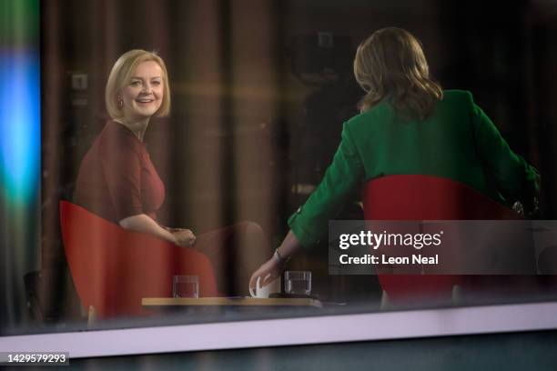 Prime Minister Liz Truss is interviewed on the Sunday with Laura Kuenssberg television show on October 02, 2022 in Birmingham, England. This year the...