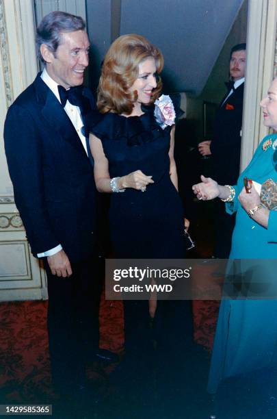 Dinner host David Mahoney greets Baroness Marie Helene de Rothschild.