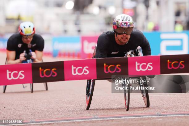 Marcel Hug of Switzerland wins the Elite Men's Wheelchair Marathon during the 2022 TCS London Marathon at on October 02, 2022 in London, England.