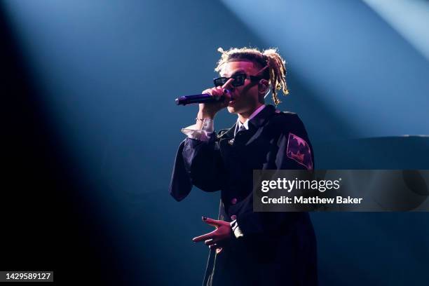 Iann Dior performs in support of Machine Gun Kelly at OVO Arena Wembley on October 01, 2022 in London, England.