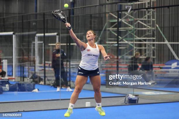 Hannah Ruddick of Great Britain in action with her doubles partner Olivia Smith of Great Britain during day three of the XVI World Padel...