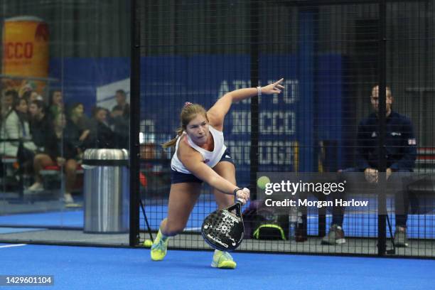 Hannah Ruddick of Great Britain in action with her doubles partner Olivia Smith of Great Britain during day three of the XVI World Padel...