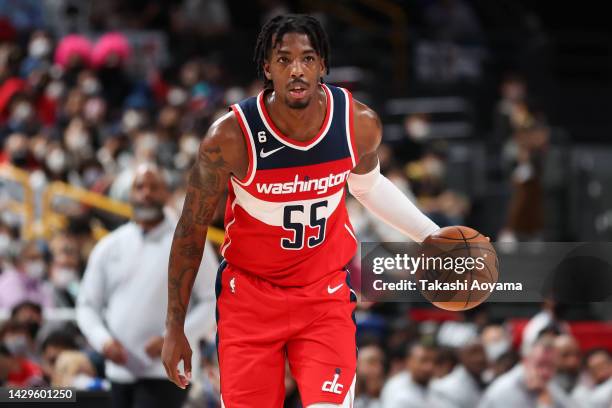 Delon Wright of the Washington Wizards drives to the basket during the Washington Wizards v Golden State Warriors - NBA Japan Games at Saitama Super...