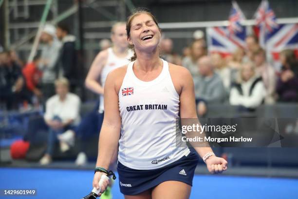 Hannah Ruddick of Great Britain reacts during day three of the XVI World Padel Championships European Qualifying at We Are Padel Derby on October 02,...
