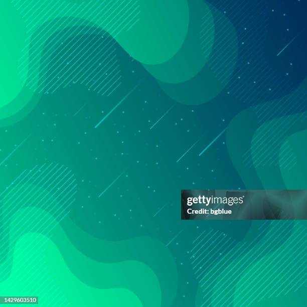 trendy starry sky with fluid and geometric shapes - green gradient - meteor shower stock illustrations