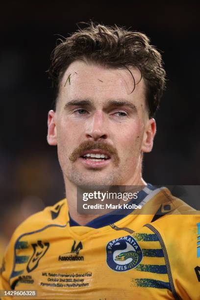 Clinton Gutherson of the Eels looks dejected after defeat during the 2022 NRL Grand Final match between the Penrith Panthers and the Parramatta Eels...