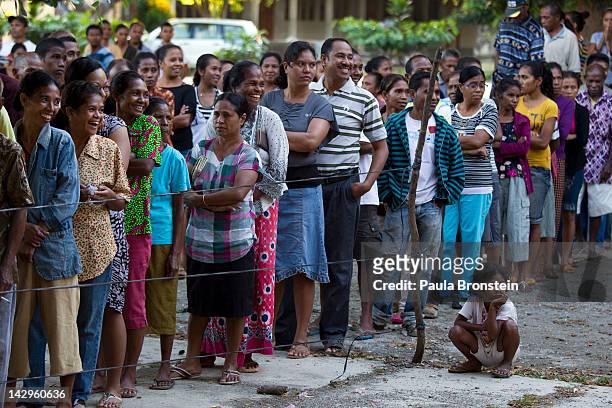 East Timorese wait in line to vote in the run-off Presidential elections on April 16, 2012 in Dili, East Timor. The second round run-off, necessary...