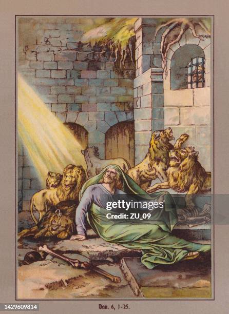 daniel in the lions' den, chromolithograph, published ca. 1880 - prophet stock illustrations