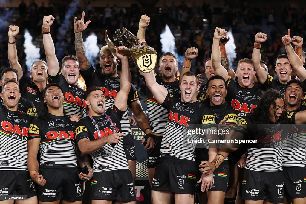 Nrl Rin The Panthers celebrate with the NRL Premiership Trophy after victory ...