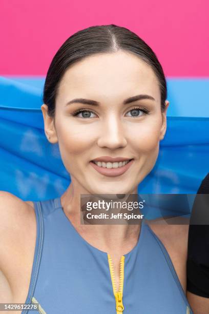 Viktoriia Kiose, Miss Ukraine 2016, at the start of the 2022 TCS London Marathon on October 02, 2022 in London, England.