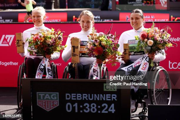Second placed Susannah Scaroni of United States, first placed Catherine Debrunner of Switzerland and Third placed Eden Rainbow-Cooper of Great...