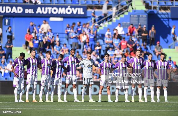 Real Valladolid players line up before the LaLiga Santander match between Getafe CF and Real Valladolid CF at Coliseum Alfonso Perez on October 01,...