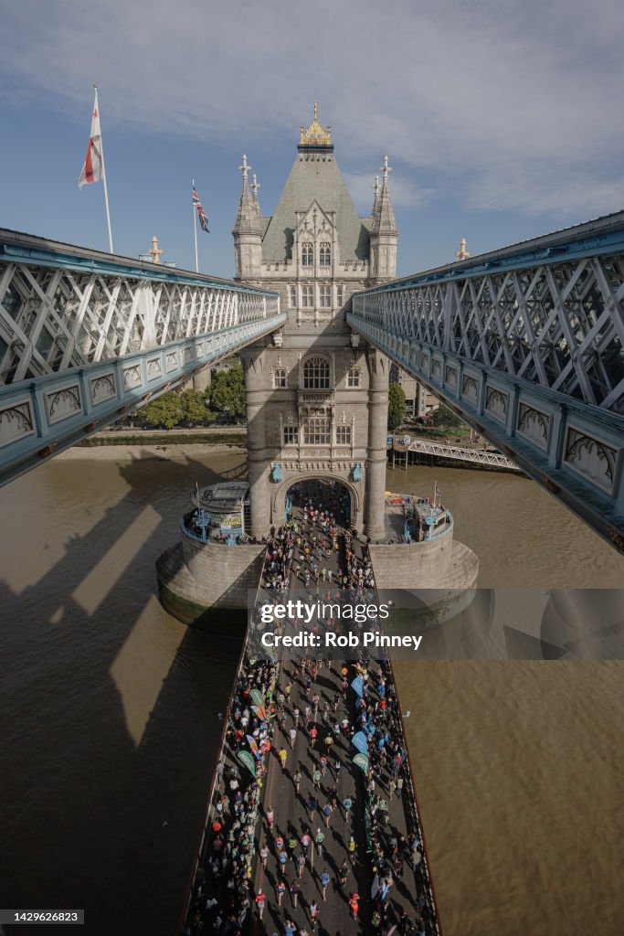 View Of London Marathon Runners From Tower Bridge
