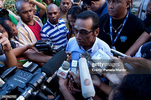 Francisco Guterres talks to the media after casting his vote in the run-off Presidential elections on April 16, 2012 in Dili, East Timor. Horta came...