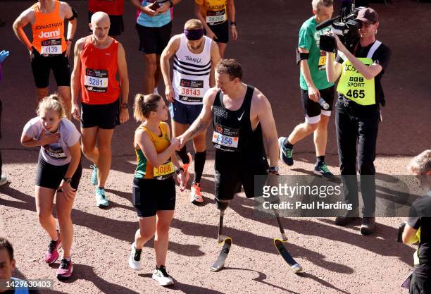 Richard Whitehead, Great Britain Paralympian reacts after finishing the 2022 TCS London Marathon on October 02, 2022 in London, England.