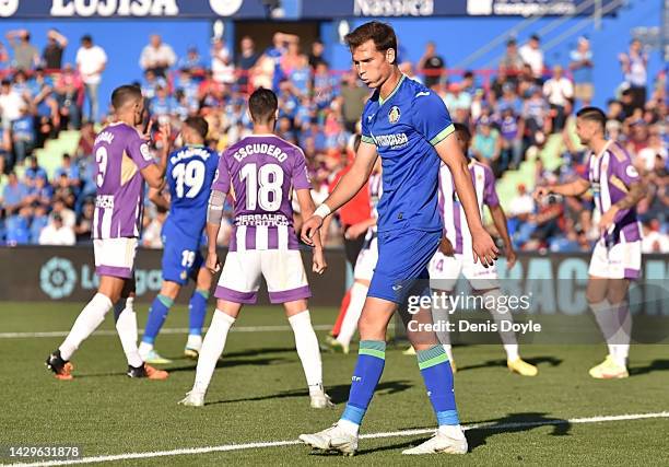 Juanmi Latasa of Getafe CF reacts during the LaLiga Santander match between Getafe CF and Real Valladolid CF at Coliseum Alfonso Perez on October 01,...