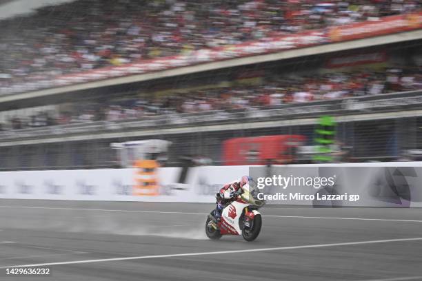 Ai Ogura of Japan and Idemitsu Honda Team Asia heads down a straight during the Moto2 race during the MotoGP of Thailand - Race at Chang...