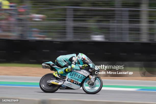 Denis Foggia of Italy and Leopard Racing heads down a straight during the Moto3 race during the MotoGP of Thailand - Race at Chang International...