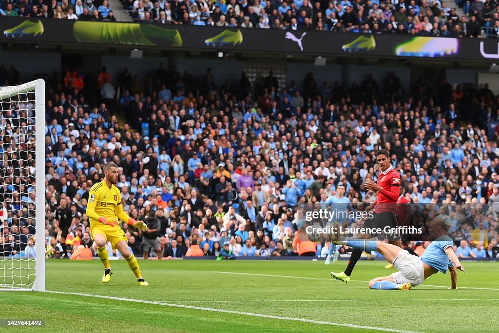 Manchester Tc Erling Haaland of Manchester City scores their sides third goal past ...