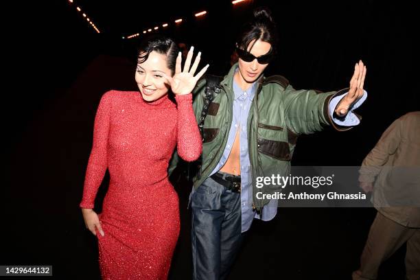 Alexa Demie and Bella Hadid attend the Balenciaga Womenswear Spring/Summer 2023 show as part of Paris Fashion Week on October 02, 2022 in Villepinte,...