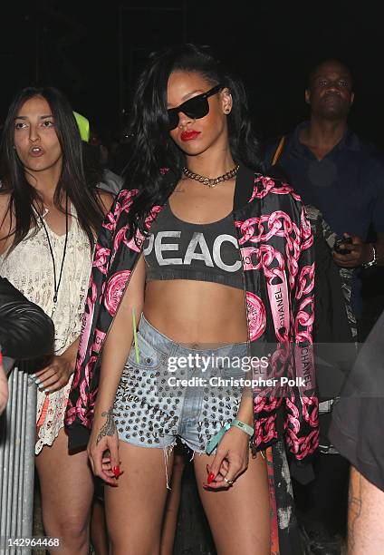 Singer Rihanna in the audience during day 3 of the 2012 Coachella Valley Music & Arts Festival at the Empire Polo Field on April 15, 2012 in Indio,...