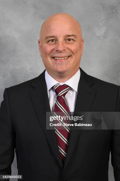Head Coach Jim Montgomery of the Boston Bruins poses for his official headshot for the 2022-2023 season on September 28, 2022 at the TD Garden in...