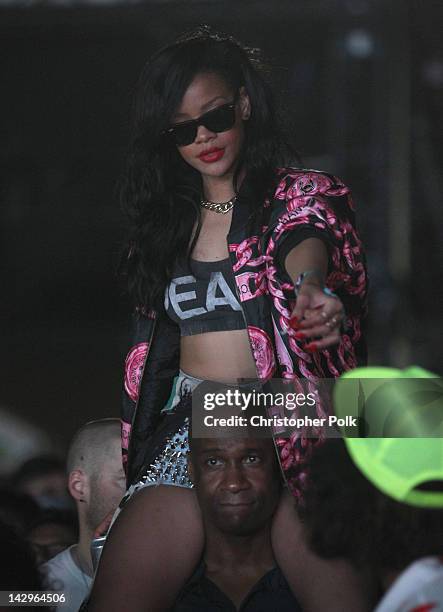 Singer Rihanna in the audience during day 3 of the 2012 Coachella Valley Music & Arts Festival at the Empire Polo Field on April 15, 2012 in Indio,...