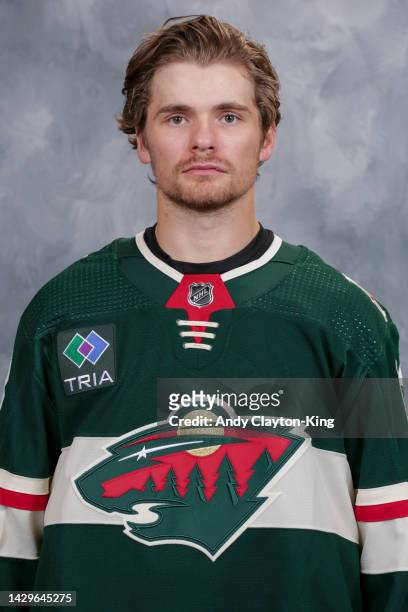 Sam Steel of the Minnesota Wild poses for his official headshot for the 2022-2023 season on September 21, 2022 at the Tria Practice Rink in St. Paul,...
