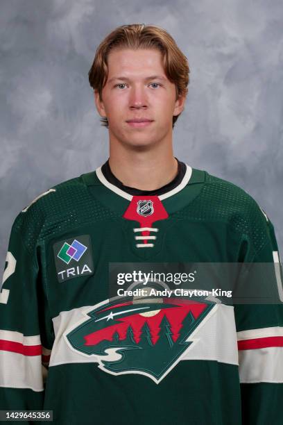 Matt Boldy of the Minnesota Wild poses for his official headshot for the 2022-2023 season on September 21, 2022 at the Tria Practice Rink in St....