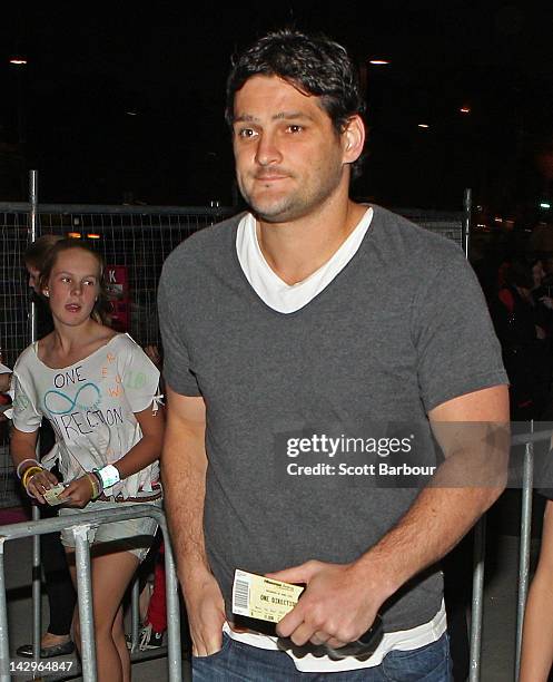 Brendan Fevola arrives to attend the One Direction concert at Hisense Arena on April 16, 2012 in Melbourne, Australia.