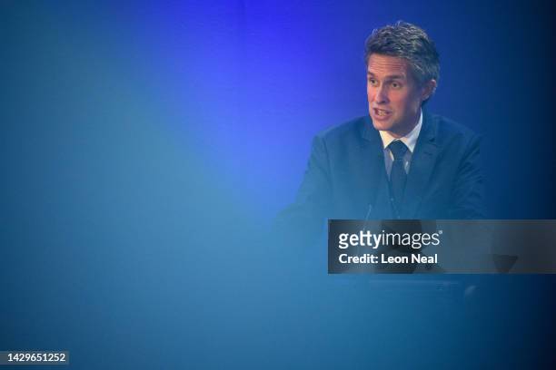Former Defence Secretary Gavin Williamson speaks at a fringe meeting at the annual Conservative Party conference on October 02, 2022 in Birmingham,...
