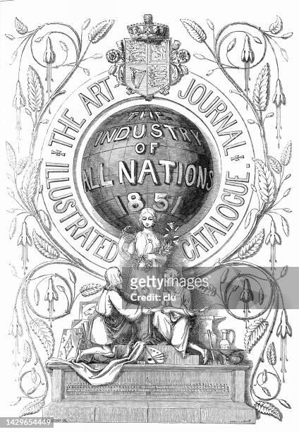 crystal palace exhibition london 1851, symbollogo - vintage logo stock-grafiken, -clipart, -cartoons und -symbole