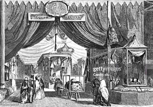 crystal palace exhibition, london 1851, the turkish department - archival business stock illustrations