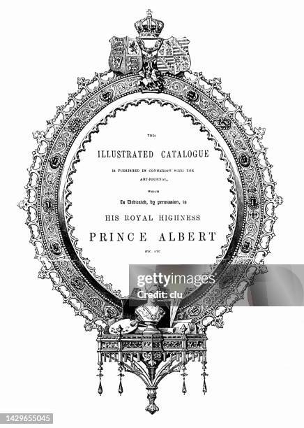 stockillustraties, clipart, cartoons en iconen met crystal palace exhibition london 1851, introductory page of the illustrated catalogue - great exhibition 1851