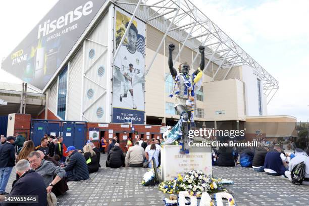 General view outside of the stadium ahead of the Premier League match between Leeds United and Aston Villa at Elland Road on October 02, 2022 in...