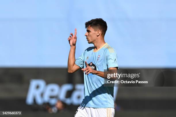 Gabri Veiga of RC Celta celebrates after scores his sides first goal during the LaLiga Santander match between RC Celta and Real Betis at Estadio...