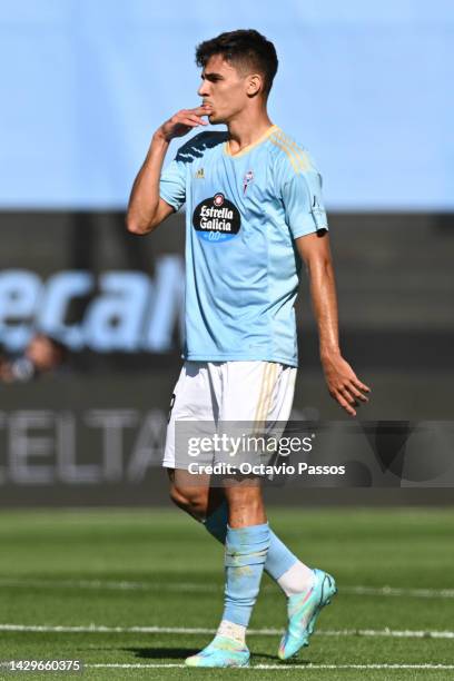 Gabri Veiga of RC Celta celebrates after scores his sides first goal during the LaLiga Santander match between RC Celta and Real Betis at Estadio...