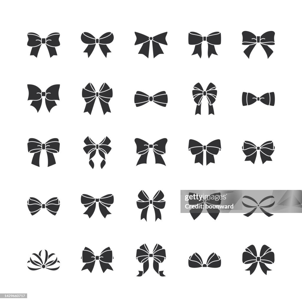 Tied Bow Line Icons. Editable Stroke.
