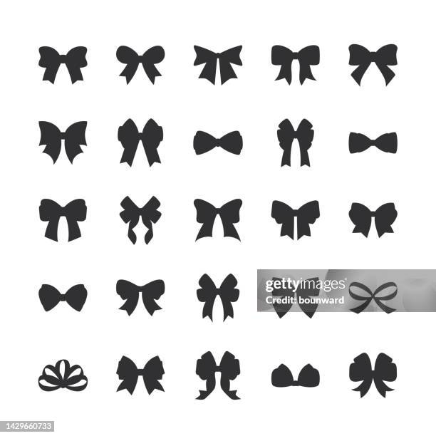illustrations, cliparts, dessins animés et icônes de icônes de ligne d’arc nouées. contour modifiable. - noeud cadeau