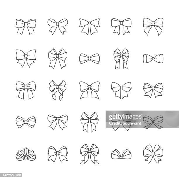 tied bow line icons. editable stroke. - thin ribbon stock illustrations