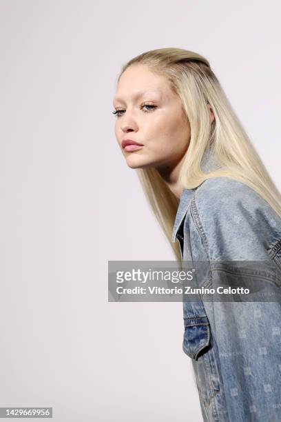 Model Gigi Hadid poses backstage prior to the Givenchy Womenswear Spring/Summer 2023 show as part of Paris Fashion Week on October 02, 2022 in Paris,...